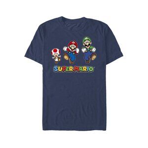 New Official Nintendo Super Mario Mens Graphic Crew Neck T-Shirt Navy Small tags